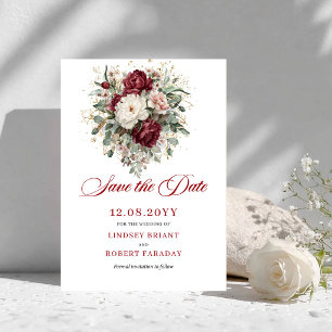 Luxe Blush Burgundy Gold Save The Date Card