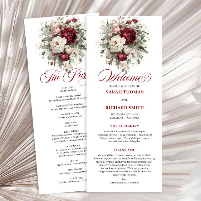 Luxe Blush Burgundy Gold Wedding Program Programme (Luxe Blush Burgundy Gold Wedding Program)