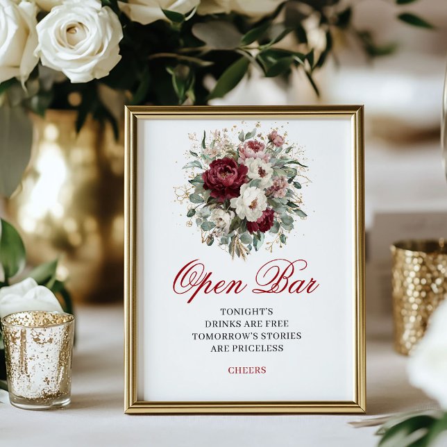 Luxe Blush Burgundy Open Bar Tabletop Sign (Luxe Blush Burgundy Open Bar Tabletop Sign)