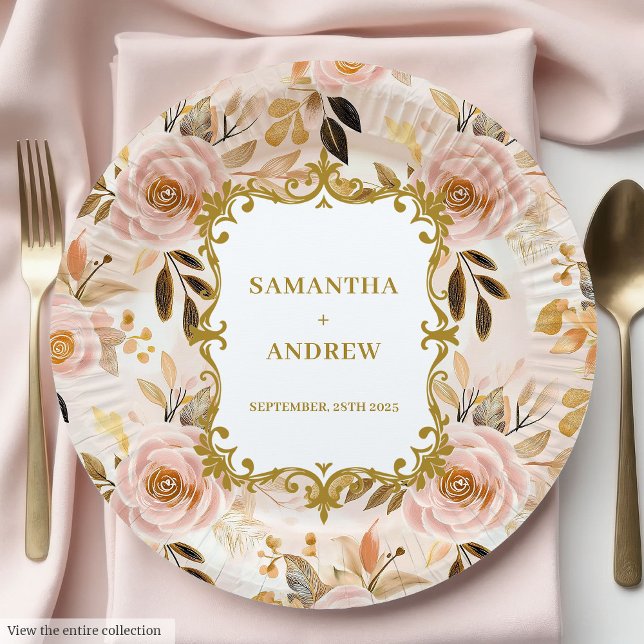 Luxe Blush Gold Wedding Paper Plates (Luxe Blush Gold Wedding Paper Plates)