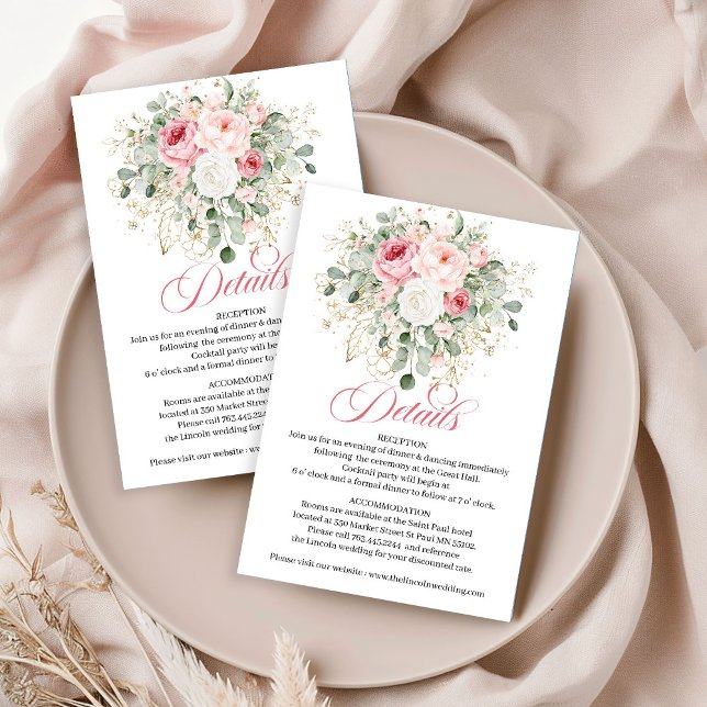 Luxe Blush Greenery Gold Wedding Details Card (Luxe Blush Greenery Gold Wedding Details Card)