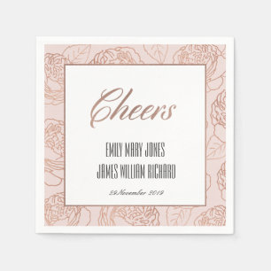 LUXE BLUSH PINK ROSE GOLD FLORAL CHEERS WEDDING NAPKIN