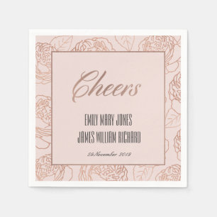 LUXE BLUSH PINK ROSE GOLD FLORAL CHEERS WEDDING NAPKIN