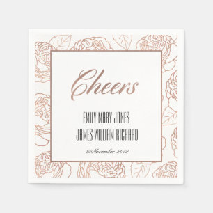 LUXE BLUSH PINK ROSE GOLD FLORAL CHEERS WEDDING NAPKIN