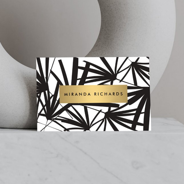 Luxe Bold Black and White Palm Leaves Business Card (Creator Uploaded)