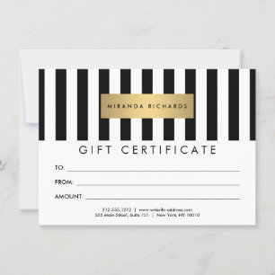 Luxe Bold Black and White Stripes Gift Certificate