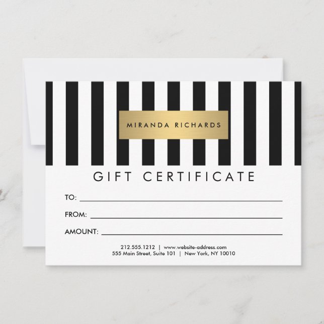 Luxe Bold Black and White Stripes Gift Certificate (Front)