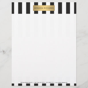 Luxe Bold Black and White Stripes with Gold Bar Letterhead Design