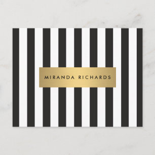 Luxe Bold Black and White Stripes with Gold Bar Postcard