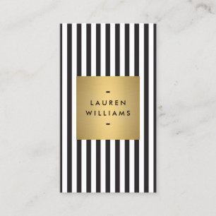Luxe Bold Black and White Stripes with Gold Box Business Card