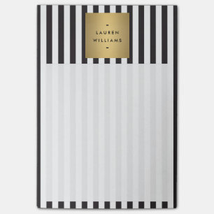 Luxe Bold Black and White Stripes with Gold Box Post-it Notes