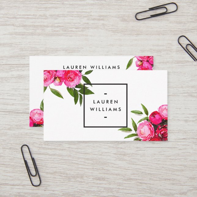 Luxe Bold Watercolor Roses Business Card (Front/Back In Situ)