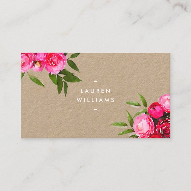 Luxe Bold Watercolor Roses on Kraft Business Card (Front)