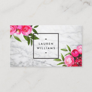 Luxe Bold Watercolor Roses on Marble Business Card