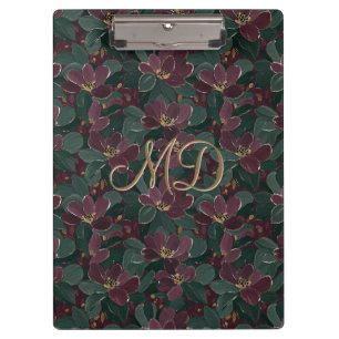 Luxe Botanical Floral Forest Green Plum Gold Clipboard