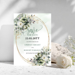 Luxe Botanical Greenery Gold Save The Date Card