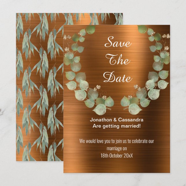 LUXE BRONZE EUCALYPTUS WREATH SAVE THE DATE (Front/Back)