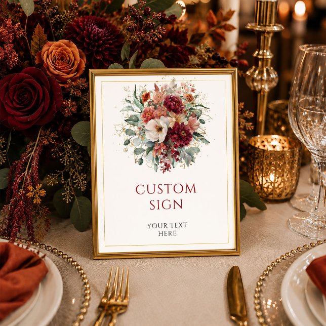 Luxe Burgundy Gold Eucalyptus Fall custom tabletop Poster (Luxe Burgundy Gold Eucalyptus Fall custom tabletop sign

)