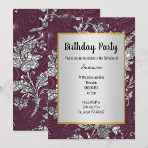 LUXE BURGUNDY SILVER GOLD BIRTHDAY INVITATION