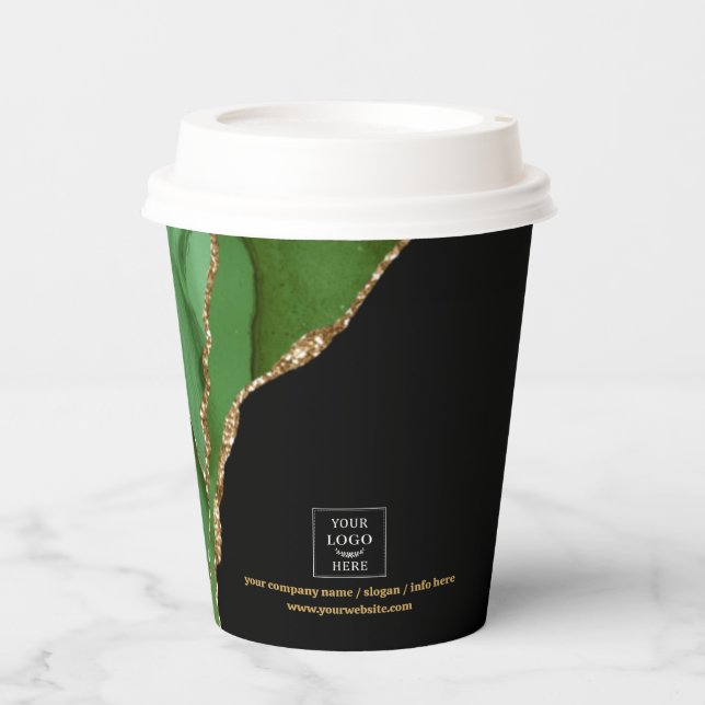 Luxe Business Logo Event Promotional Green Marble  Paper Cups (Front)