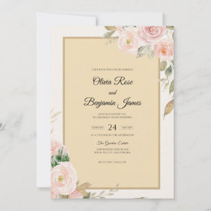 Luxe Champagne Blush Petal Wedding Invitation