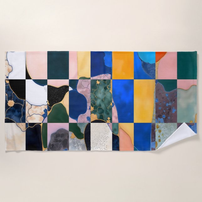 Luxe Chequerboard Curtain Beach Towel (Front)