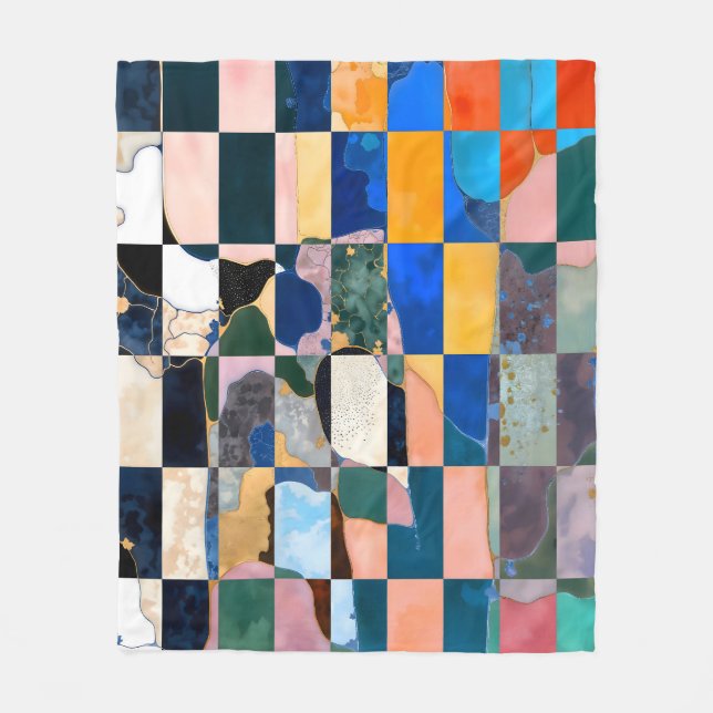 Luxe Chequerboard Curtain Fleece Blanket (Front)