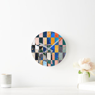 Luxe Chequerboard Curtain Round Clock
