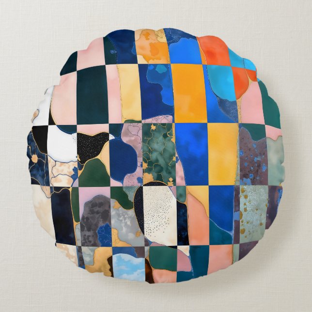 Luxe Chequerboard Curtain Round Cushion (Front)