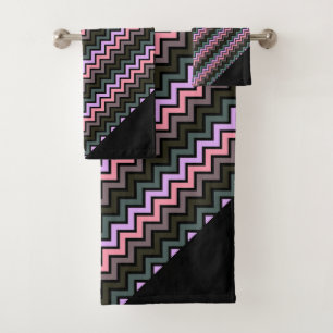 LUXE CHEVRON PASTEL BLACK ABSTRACT TOWEL SET