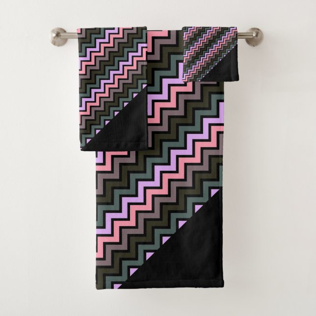 LUXE CHEVRON PASTEL BLACK ABSTRACT TOWEL SET (Insitu)