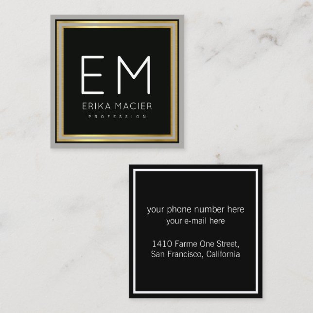 luxe chic black square pro square business card (Front/Back)