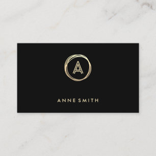 Luxe Chic Gold Circle Modern Monogram Black Business Card