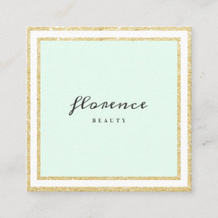 Luxe chic gold glitter frame mint green and white square business card