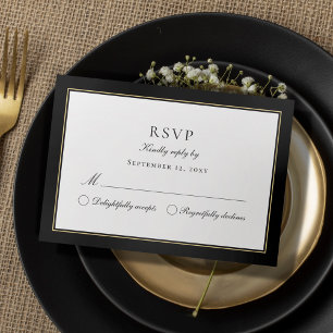 Luxe Classic Elegant Classy Black Gold Beige Frame RSVP Card
