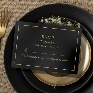 Luxe Classic Elegant Classy Black Gold RSVP Card