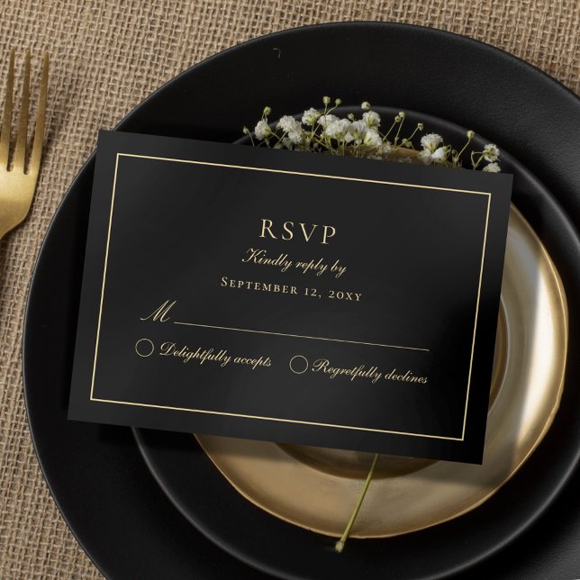 Luxe Classic Elegant Classy Black Gold RSVP Card (Creator Uploaded)
