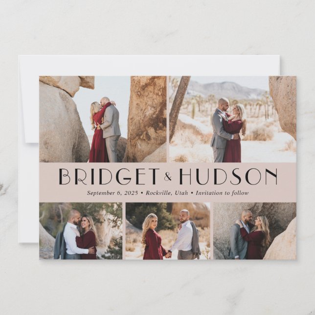 Luxe Collage Editable Colour Save The Date Card (Front)