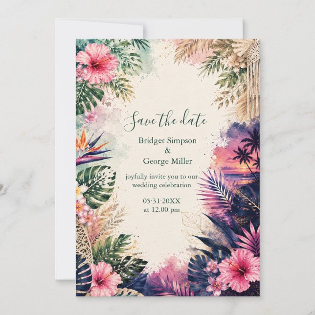 luxe Collage Hawaii Moody Boho Tropical Wedding  Invitation (Front)