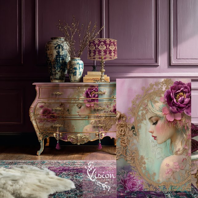 Luxe Collage, Mix Media Portrait Floral Tissue Paper (Luxe Collage, Mix Media, Romantic Portrait, Vintage Lace & Floral, Decoupage Paper.)