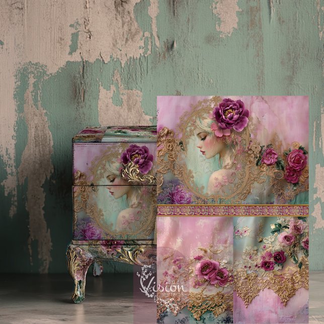 Luxe Collage MixnMatch 3 in 1 Design Mix Media  Tissue Paper (Luxe Collage, MixnMatch 3 in 1, Portrait, Vintage Lace and Floral Decoupage Paper)