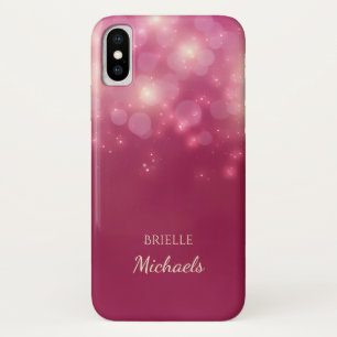 Luxe Dark Pink Glamour Bokeh Sparkles With Name iPhone X Case