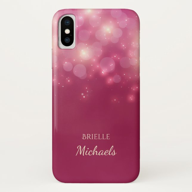 Luxe Dark Pink Glamour Bokeh Sparkles With Name Case-Mate iPhone Case (Back)