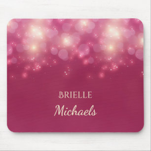 Luxe Dark Pink Glamour Bokeh Sparkles With Name Mouse Mat