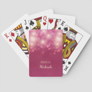 Luxe Dark Pink Glamour Bokeh Sparkles With Name Playing Cards
