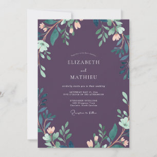 Luxe Deep Plum Leafy Wedding Invitation