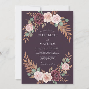 Luxe Deep Purple Wreath Wedding Invitation