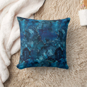 Luxe Deep Teal Blue Watercolor Marble Cushion