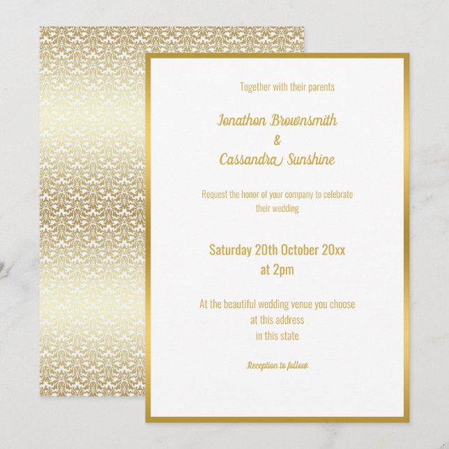 LUXE DELICATE GOLD LACE WEDDING INVITATION (Front/Back)