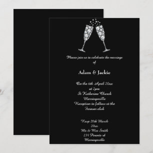Luxe Diamond Champagne Glass ELEGANT WEDDING  Invitation
